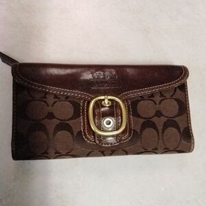 Coach Dark Brown Wallet with Gold Buckle
